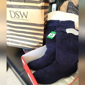 DSW Midnight Blue Suede Wide Calf/width Boots, Genial Style